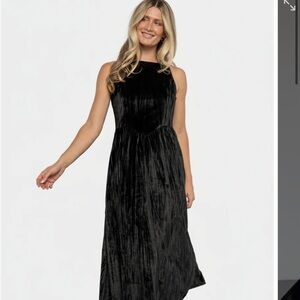 Baltic Born Black Velvet Midi Dress - Sleeveless High Neck